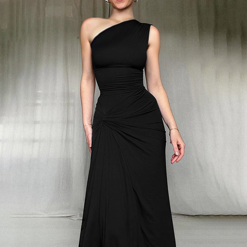 Damen Elegantes One-Shoulder Maxikleid mit verführerischem Seitenschlitz R&B