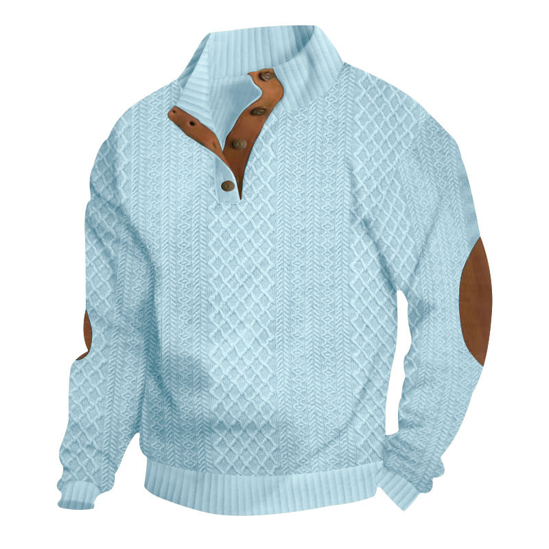 Herren nan grober Zopfstrick Troyer mit Knopfleiste und Veloursleder-Ellenbogenpatches R&B