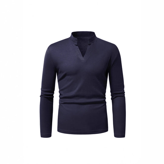 Herren Langarmshirt mit modernem Stehkragen und strukturierter Oberfläche R&B
