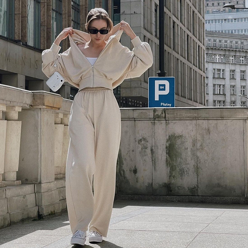 Damen lässiges Freizeit-Set mit hochgeschlossenem Oberteil und weiten Hosen R&B