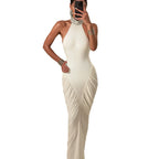 Damen Elegantes Maxikleid mit voluminösem Rüschen-Design und hohem Kragen R&B