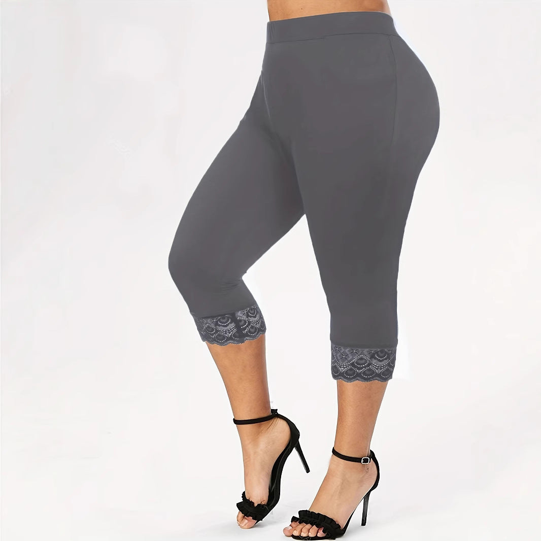 Damen Figurbetonte 3/4-Leggings mit eleganten Spitzenabschlüssen R&B