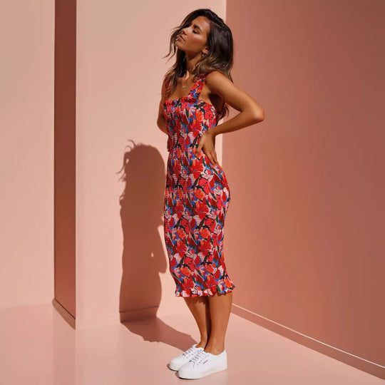 Damen Figurbetontes Blumenkleid mit Rüschensaum R&B