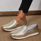 Damen Slip-On Sneakers mit glitzerndem Geflechtdesign und elastischem Komfort R&B