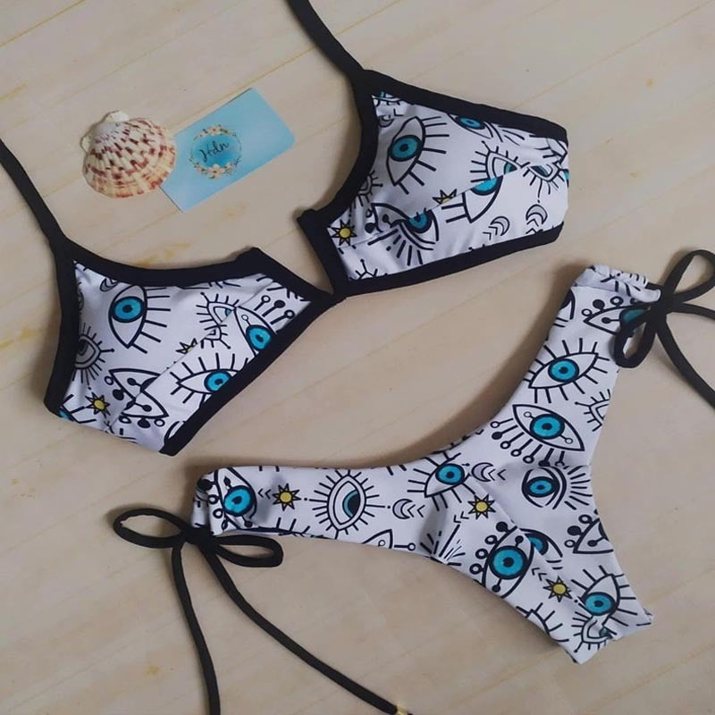 Damen Triangel-Bikini-Set mit einzigartigem Augenmuster R&B