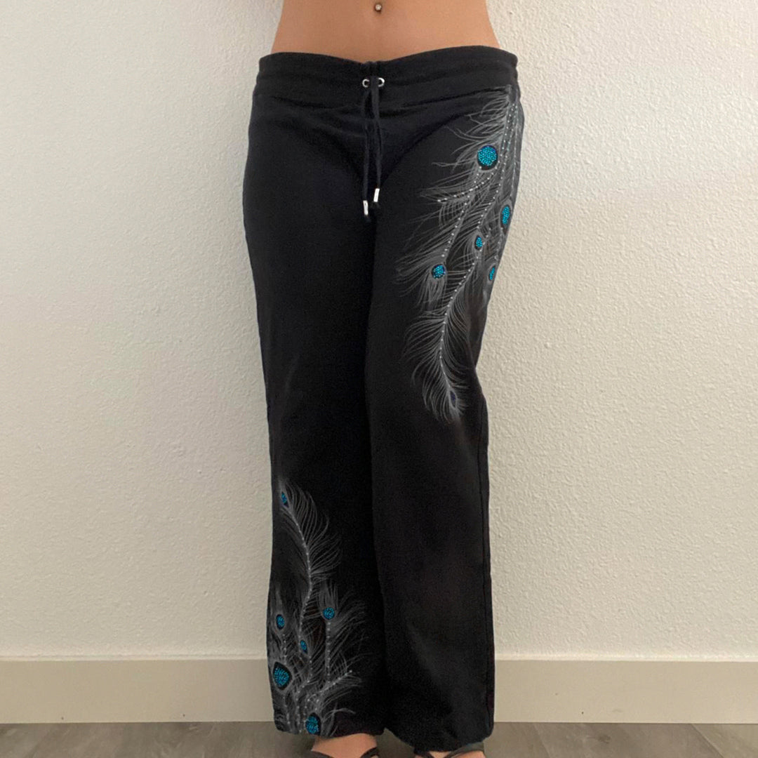 Damen Sporthose mit feinem Pfauenfeder-Druck R&B