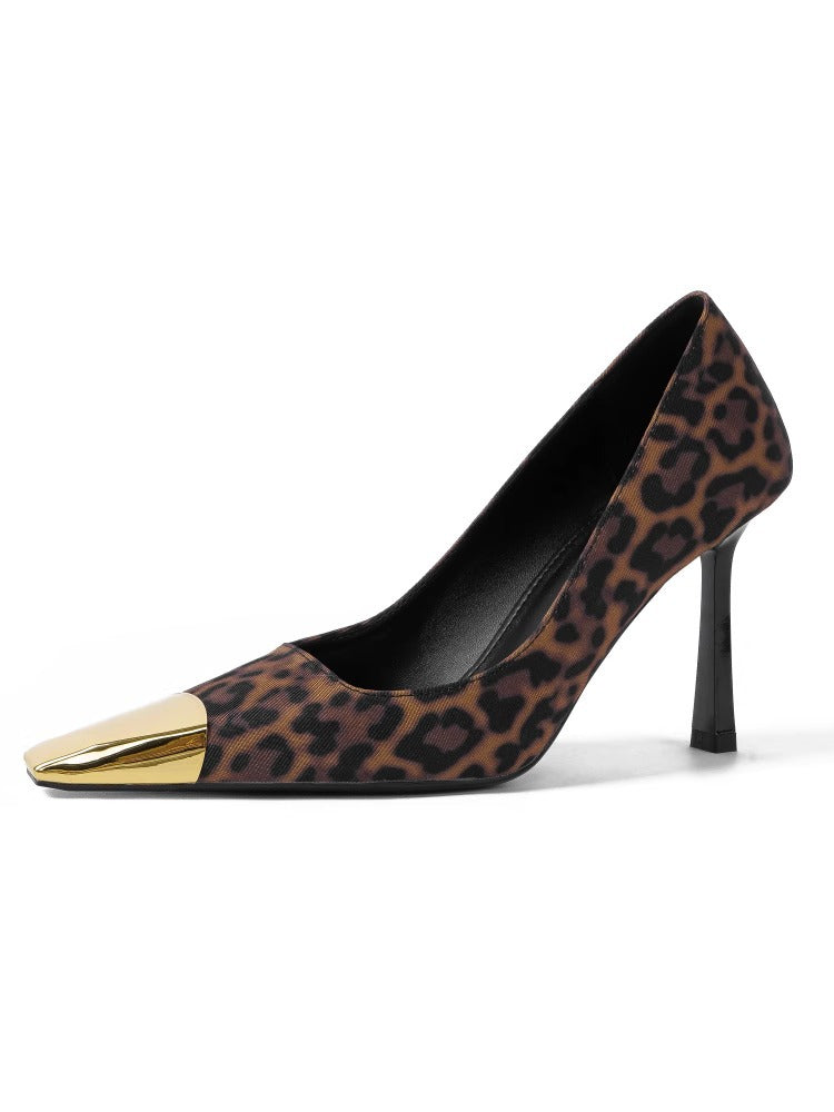 Damen Slingback-Pumps mit markantem Leopardenmuster und goldenem Zehenbereich R&B