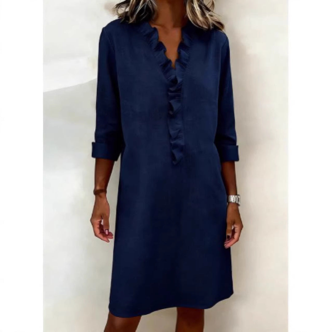Damen Freizeitkleid mit Rüschen und V-Ausschnitt R&B