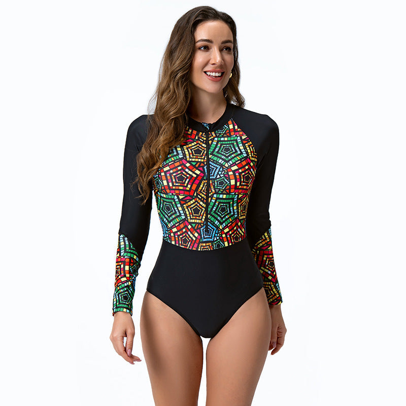 Damen Surfanzug mit langem Arm und stylischem geometrischem Design R&B