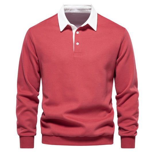 Herren nan elegantes Langarm-Poloshirt mit Kontrastkragen R&B