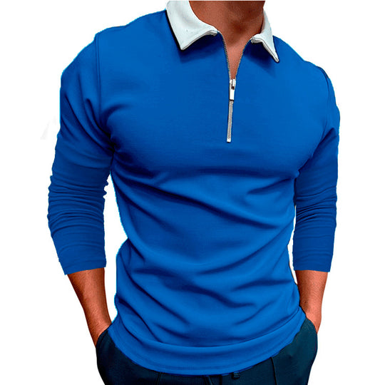 Herren sportlicher Pullover mit 1/4 Reißverschluss und kontrastierendem Kragen R&B