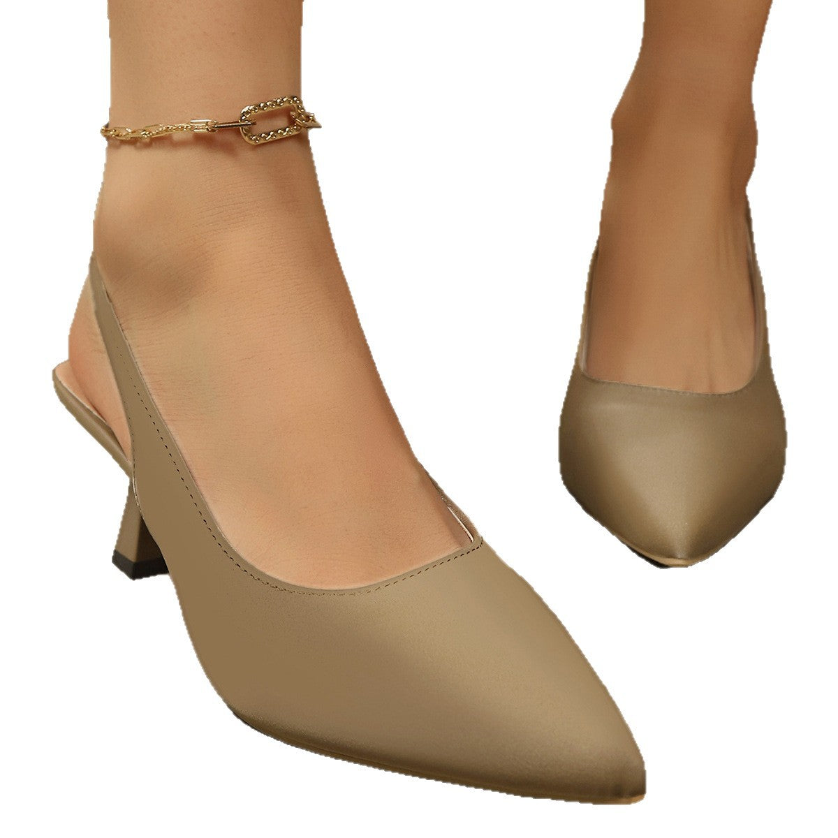 Damen Slingback-Pumps mit elegantem Blockabsatz und spitzem Zehenbereich R&B