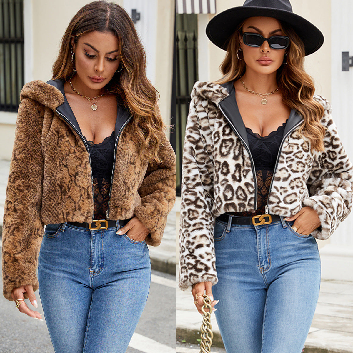 Damen Kunstfelljacke mit kontrastierenden Details und modischem Schnitt R&B