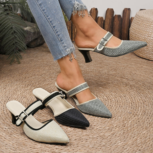 Damen elegante Slingback-Pumps mit modischem Riemchen und feinem Textur-Muster R&B