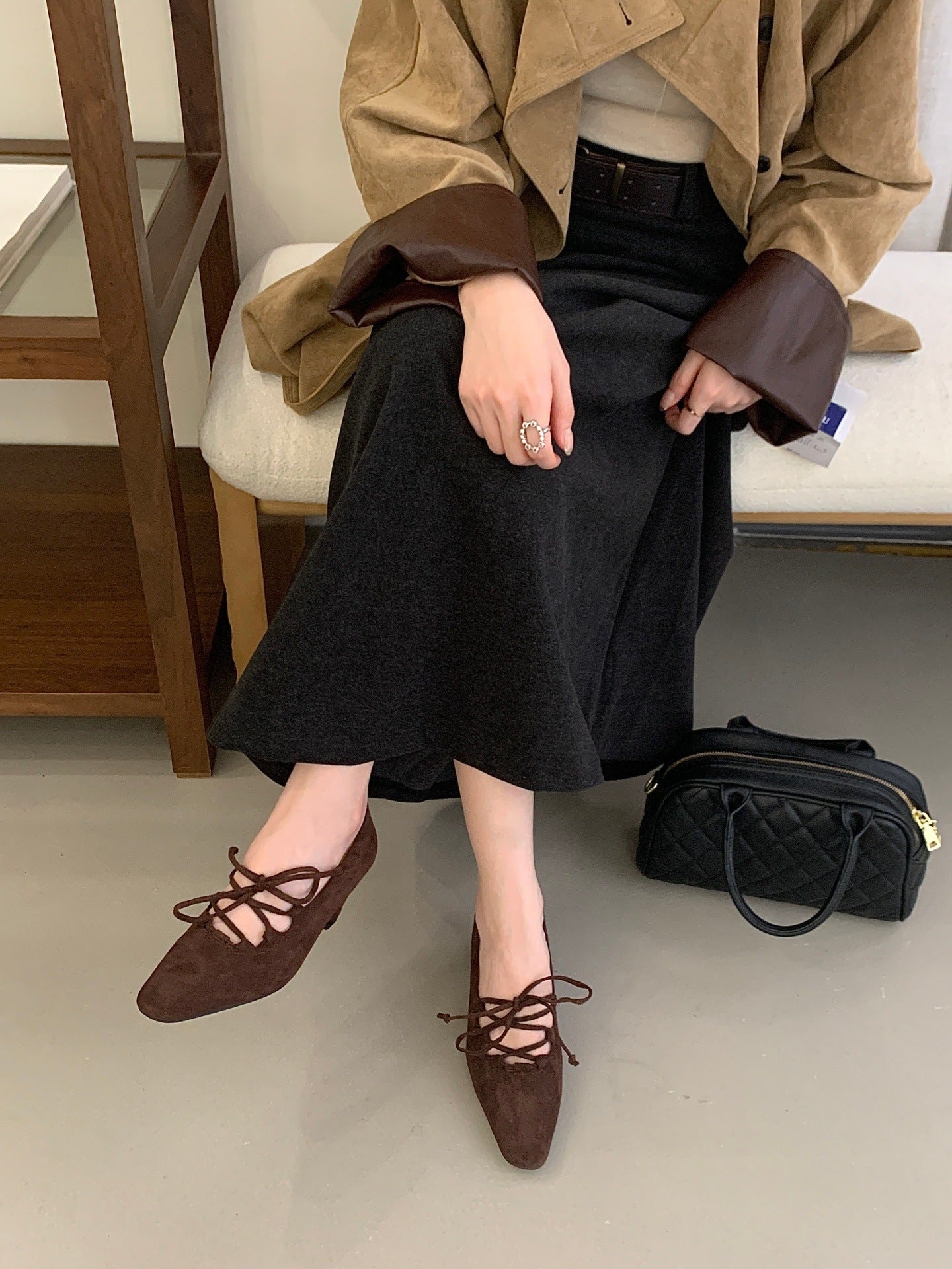 Damen Elegante Ballerinas mit Schnür-Design R&B