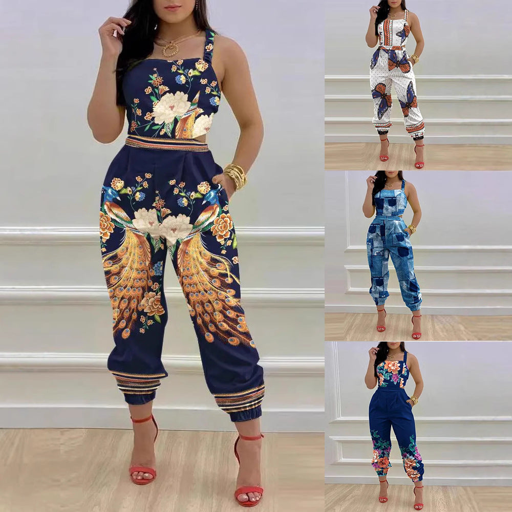 Damen Jumpsuit mit einzigartigem Denim-Print und tailliertem Schnitt R&B