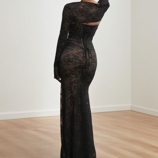 Damen Elegantes Spitzenkleid mit figurbetonter Silhouette und luxuriösem Langarmdesign R&B