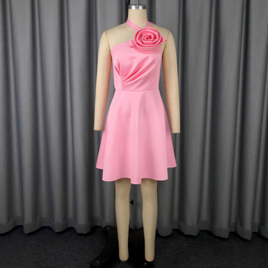 Damen elegantes Midikleid mit floraler Applikation und asymmetrischem Bund R&B