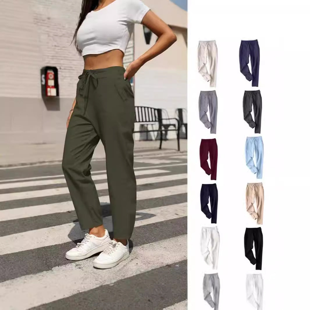 Damen Leichte Chinohose aus atmungsaktivem Leinenmix mit verstellbarem Bund R&B