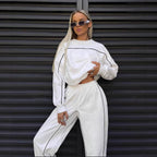 Damen nan kurzes Crop-Sweatshirt und lässige Jogginghose mit kontrastierenden Paspeln R&B