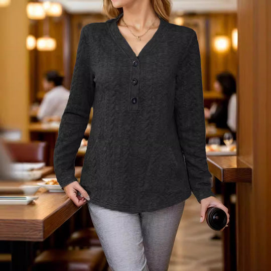 Damen legerer Pullover mit Knopfdetails und praktischen Taschen R&B