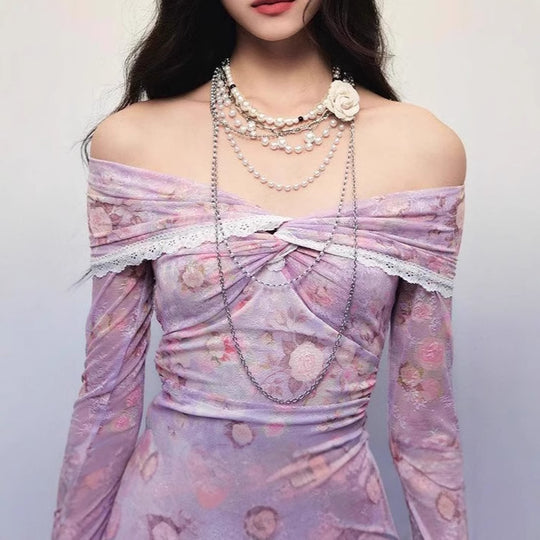 Damen Bluse mit off-shoulder Design und floralen Mustern R&B