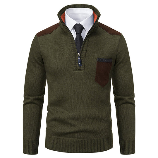 Herren Stehkragen Pullover mit Reißverschluss und kontrastierenden Details R&B