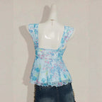 Damen charmante Bluse mit auffälligem V-Ausschnitt und verspieltem Design R&B