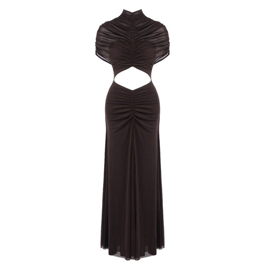 Damen Elegantes Cut-Out Maxikleid mit hochgeschlossenem Design und raffinierten Drapierungen R&B