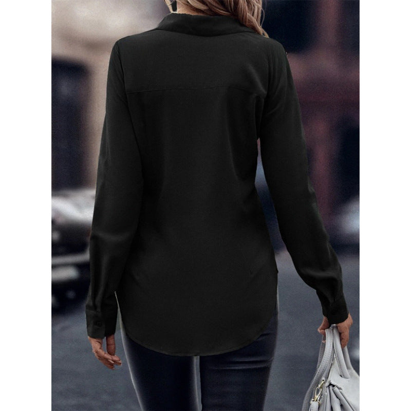 Damen elegante Satinbluse mit klassischem Kragen und zeitlosem Schnitt R&B