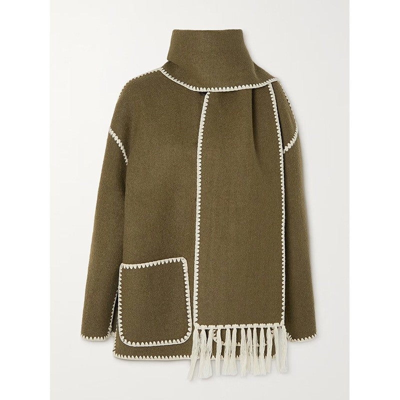 Damen Oversized Strickjacke mit Fransen und Taschen R&B