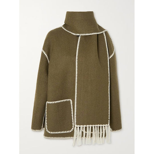 Damen Oversized Strickjacke mit Fransen und Taschen R&B