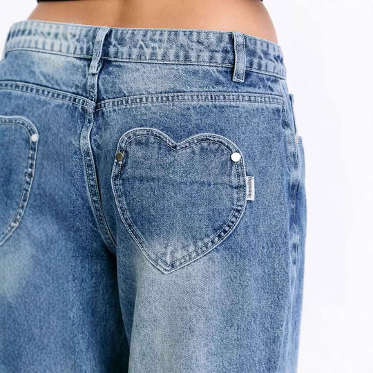 Damen Weit geschnittene Jeans mit hohem Bund und lässigem Stil R&B