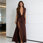 Damen Elegantes Wickelkleid mit tiefem V-Ausschnitt und seitlichem Schlitz R&B