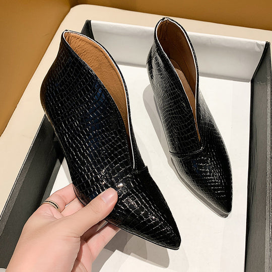 Damen nan spitze Stiefelette mit Krokoprägung und niedrigem Kittenabsatz R&B