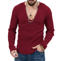 Herren elegantes Langarmshirt mit tiefem V-Ausschnitt und strukturiertem GewR&Be R&B