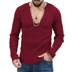 Herren elegantes Langarmshirt mit tiefem V-Ausschnitt und strukturiertem GewR&Be R&B