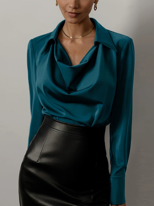 Damen Elegante Bluse mit schwungvollem Ausschnitt und langem Arm R&B