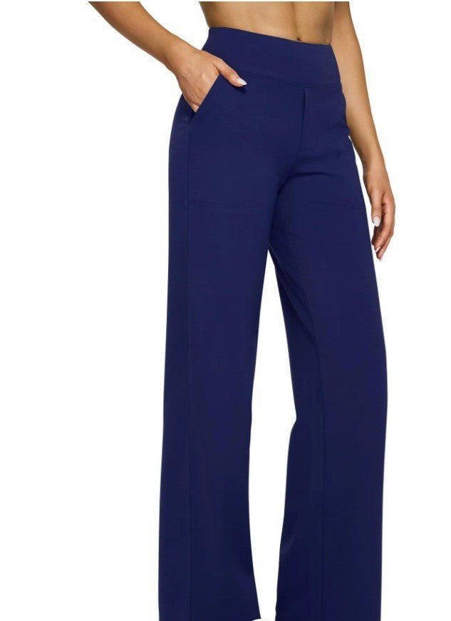 Damen nan fließende High-Waist-Hose mit extra weitem Bein, elastischem Komfortbund und Eingrifftaschen R&B