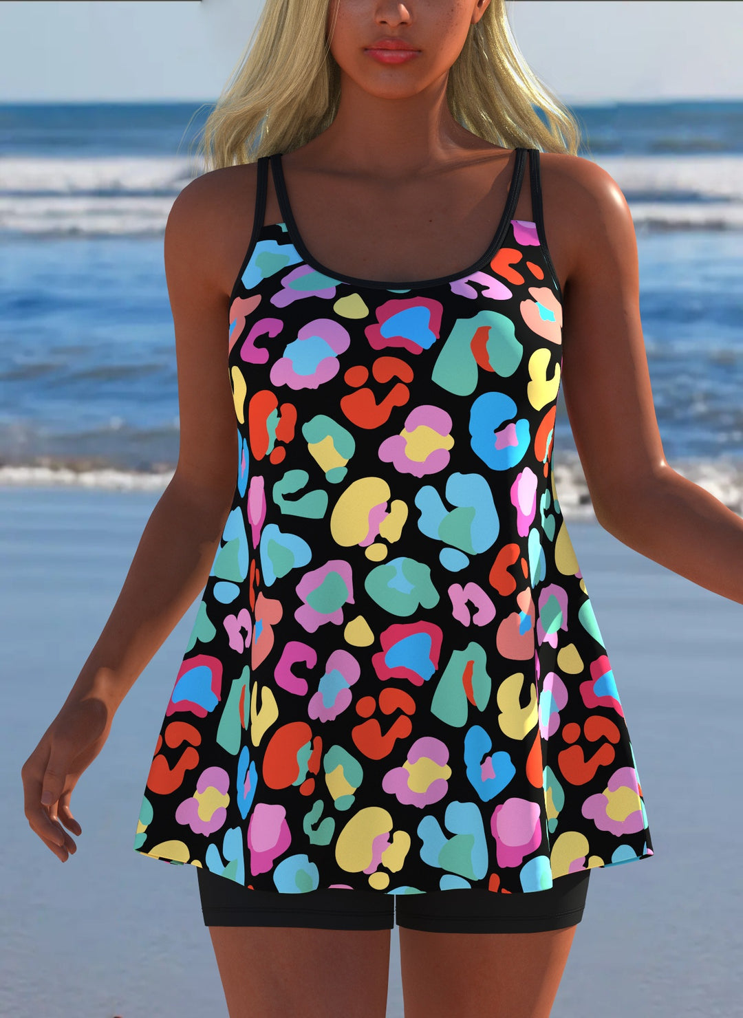 Damen Schwimmanzug in Plissee-Optik mit floralen Mustern und bequemen Shorts R&B