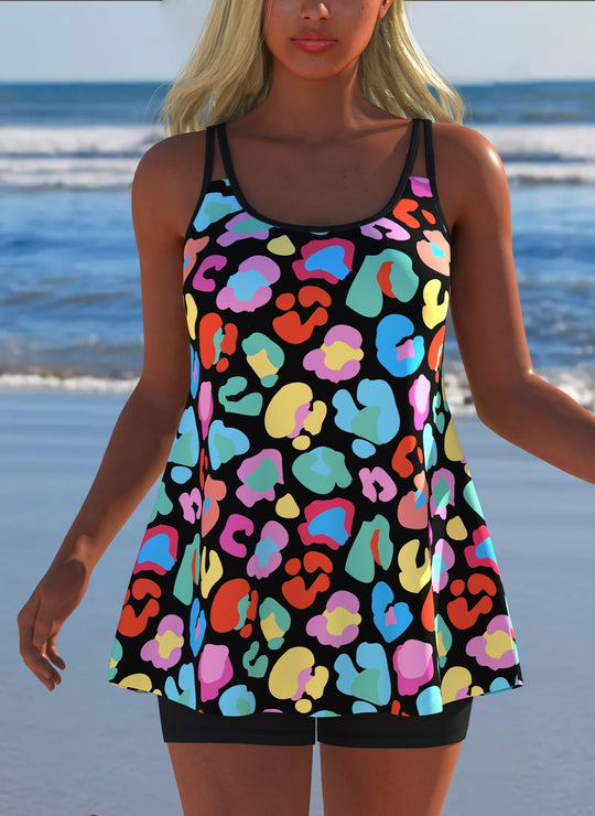 Damen Schwimmanzug in Plissee-Optik mit floralen Mustern und bequemen Shorts R&B