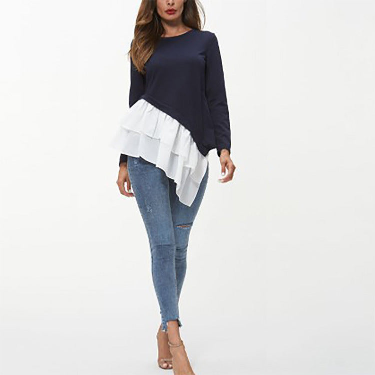Damen asymmetrisches Sweatshirt mit gefächertem Rüschensaum R&B