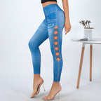 Damen Leggings mit verspielten Cut-Out-Details und dekorativen Bändern