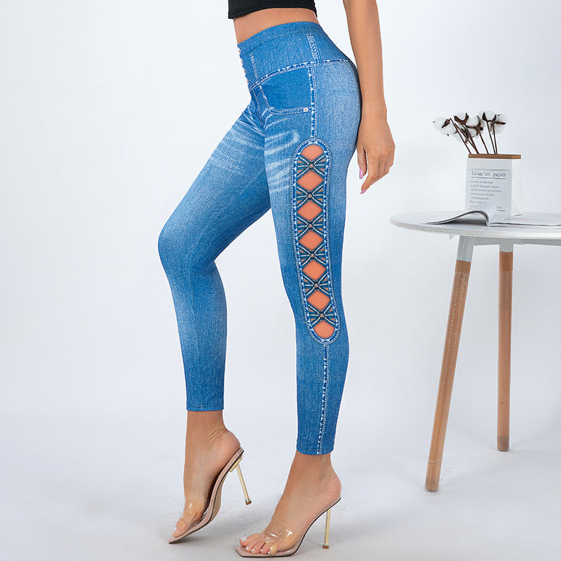 Damen Leggings mit verspielten Cut-Out-Details und dekorativen Bändern