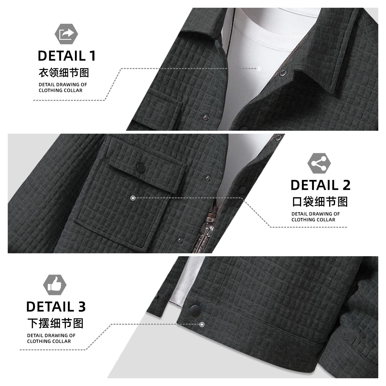 Herren nan gesteppte Overshirtjacke mit quadratischer Steppstruktur und aufgesetzten Brusttaschen R&B