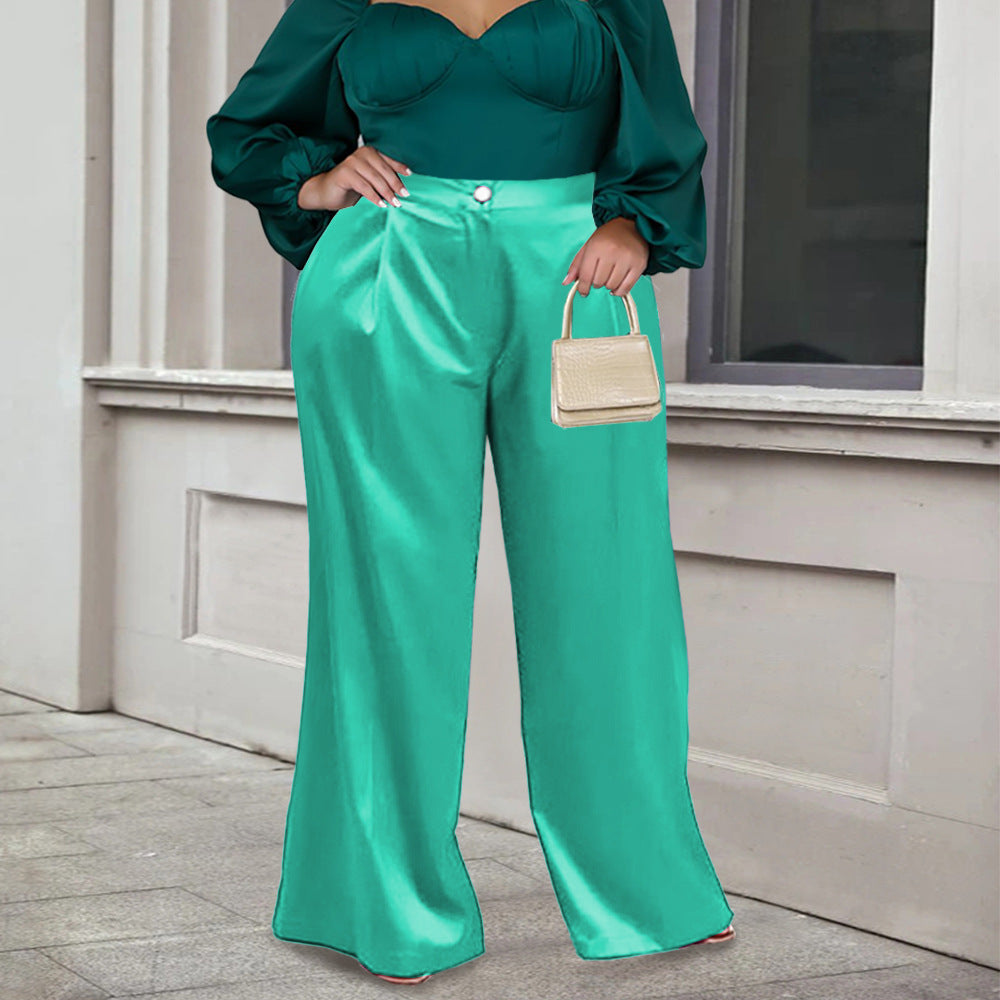 Damen Weite Satin-Hose mit eleganter Taillierung R&B