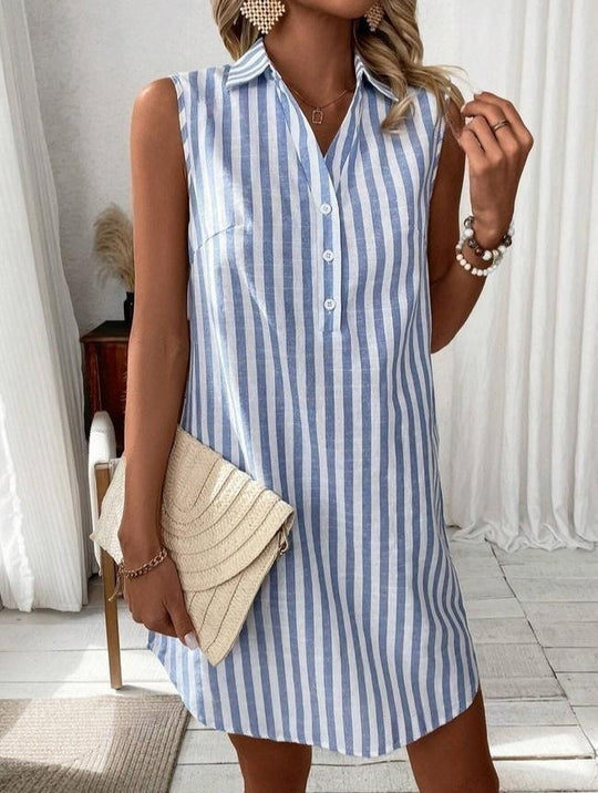 R&B | Ärmelloses Hemdkleid mit V-Ausschnitt und Knöpfen