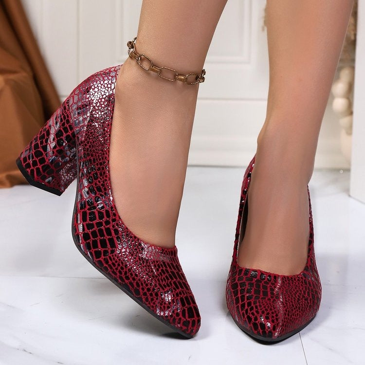 Damen Hochhackige Pumps mit schimmerndem Schlangenleder-Design R&B
