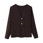 Damen elegante Strickjacke mit V-Ausschnitt und Knopfleiste R&B