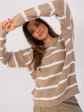 Damen lässiger Strickpullover mit modernem Streifenmuster und weitem Schnitt R&B